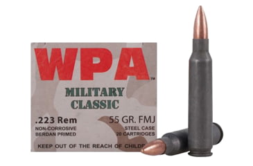 Image of Wolf MC22355FMJ Military Classic 223 Rem 55 Gr Full Metal Jacket FMJ 20 Bx/ 2