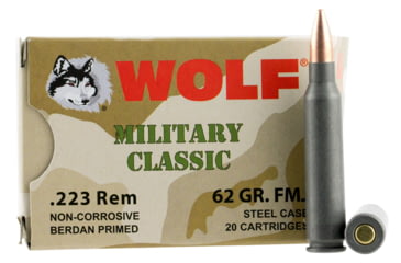Image of Wolf MC22362FMJ Military Classic 223 Rem 62 Gr Full Metal Jacket FMJ 20 Bx/ 2