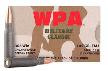 Image of Wolf MC308FMJ145 Military Classic 308 Win 145 Gr Full Metal Jacket FMJ 20 Bx/