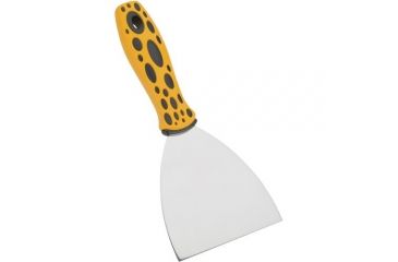 Image of Steelex Stainless Steel Scraper w/ Ergonomic Handle, Yellow/Black, Textured Grips, 4 in. x 4 in. Blade D3713
