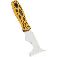 Image of Steelex Stainless Steel Scraper w/ Ergonomic Handle, 5-in-1 Multi-Purpose, Yellow/Black, Textured Grips, 2.5 in. x 3.5 in. Blade D3716