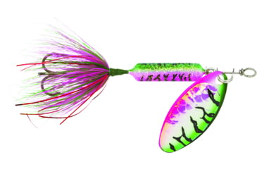 Image of Wordens Rooster Tail In-Line Spinner, 1 3/4in, 1/24 oz Treble Hook, Tinsel Rainbow Tiger, 204-TRBOT