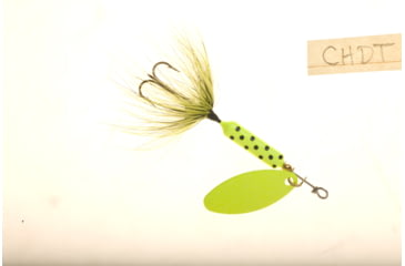 Image of Wordens Rooster Tail In-Line Spinner, 2 1/4in, 1/8 oz Treble Hook, Chartreuse Dot Glitter, 208-CHDT-G