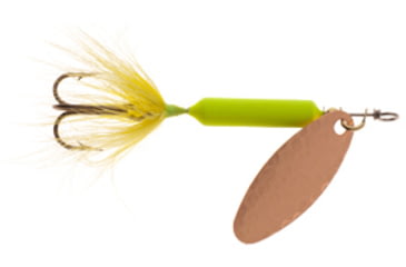 Image of Wordens Rooster Tail In-Line Spinner, 2 1/4in, 1/8 oz Treble Hook, Hammered Copper Fluorescent Chartreuse, 208-HCFLC