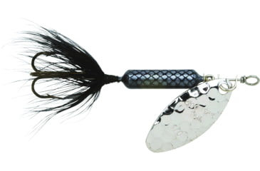 Image of Wordens Rooster Tail In-Line Spinner, 2 1/4in, 1/8 oz Treble Hook, Hammered Silver Black, 208-HSBL