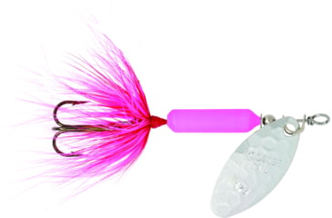 Image of Wordens Rooster Tail In-Line Spinner, 2 1/4in, 1/8 oz Treble Hook, Hammered Silver Pink Fluorescent, 208-HSPKFL