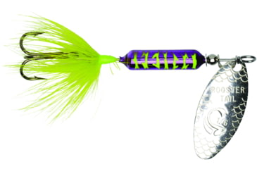 Image of Wordens Rooster Tail In-Line Spinner, 2 1/4in, 1/8 oz Treble Hook, Metallic Purple Chartreuse Tiger, 208-MPCT