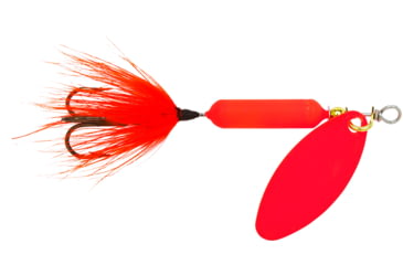 Image of Wordens Rooster Tail In-Line Spinner, 2 1/4in, 1/8 oz Treble Hook, Orange Fluorescent with Painted Blade, 208-ORFL-P