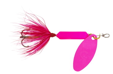 Image of Wordens Rooster Tail In-Line Spinner, 2 1/4in, 1/8 oz Treble Hook, Pink Fluorescent with Painted Blade, 208-PKFL-P