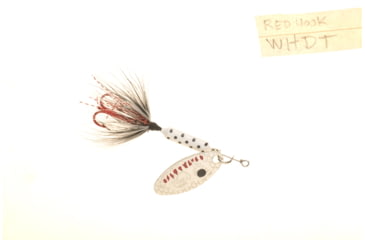 Image of Wordens Rooster Tail In-Line Spinner, 2 1/4in, 1/8 oz Treble Hook, White Dot with Red Hook, 208R-WHDT