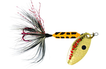Image of Wordens Rooster Tail In-Line Spinner, 2 1/4in, 1/8 oz Treble Hook, Yellow Coachdog with Red Hook, 208R-YLCD