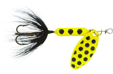Image of Wordens Rooster Tail In-Line Spinner, 2 1/4in, 1/8 oz Treble Hook, Yellow Spot, 208-YLS