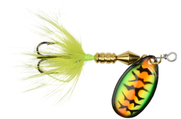 Image of Wordens Sonic Rooster Tail In-Line Spinner, Freshwater, Single Hook, 2 3/8in, 1/8oz Fire Tiger, 12/Pkg, 182-FRT
