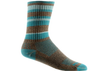 Image of Wrightsock Adventure Crew Hiking Socks, Brown/Teal Stripe, Large, 6563.2601