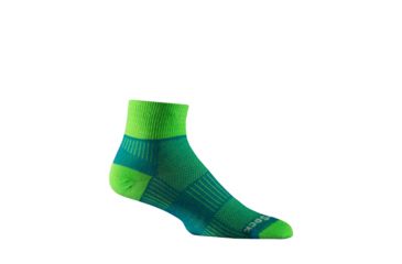 Image of Wrightsock Double Layer CoolMesh II Quarter Sock, Blue/Green, Large, 8053.2201
