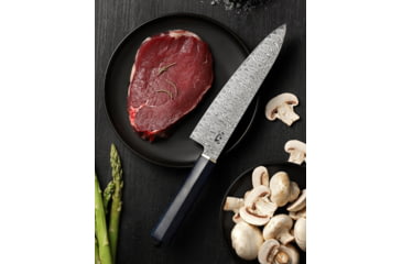 Image of Xin Cutlery Tail Pin Chef's Knife, 12.88in Overall, 8in Acid Etched Damascus Steel Blade, Blue Stabilized Spalted Maple Wood Handle, XC132