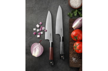 Image of Xin Cutlery Japanese Style Chef's Knife, 12.63in Overall, 7in Satin Finish Blade, Black/Red G10 Handle, 304Cu Antibacterial Stainless Blade, XC104
