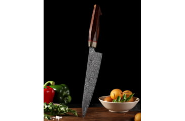 Image of Xin Cutlery 14.5in Acid Etched Japanese Style Chef's Knife, 14.5in Overall, 9in Acid Etched Damascus Steel Blade, Rosewood/Buffalo Horn/G10 Handle, XC117