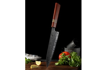 Image of Xin Cutlery 14.25in Mirror Japanese Style Chef's Knife, 14.25in Overall, 9in Blade, Mirror Damascus Steel Blade, Rosewood/Buffalo Horn/Nickel Silver Handle, XC119