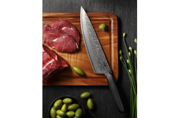 Image of Xin Cutlery XinCore Damascus Black Chef's Knife, 14in Overall, 8.25in Damascus Steel Blade, Black Sculpted G10 Handle, XC126