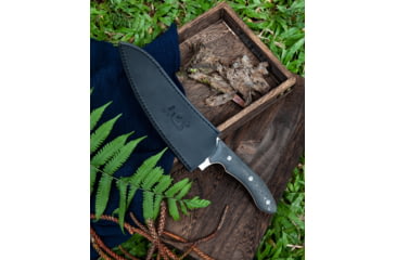 Image of Xin Cutlery XinCross Tactical Chef's Knife, 14.25in Overall, 8in Stonewash Special Powder Alloy Steel Blade, Carbon Fiber Handle, Leather Sheath, XC115