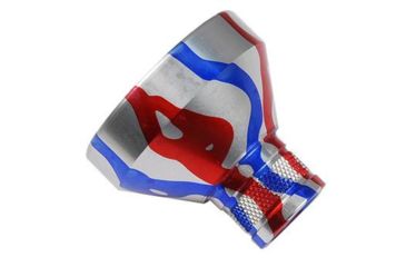 Image of Precision Hardcore Gear Powder Funnel, .50 Caliber, 6061 Aluminum, Red/Silver/Blue, HC-91412