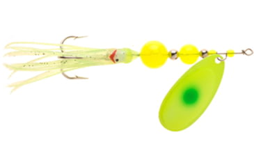 Image of Yakima Bait Flash Glo UV Squid Casting Spinner, 1/2 oz Chartreuse Green Dot with Chartreuse Squid, 1136U-CGD