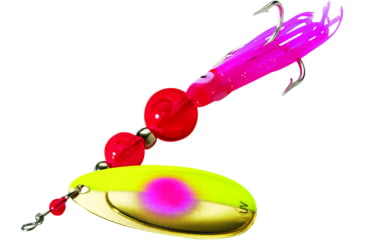 Image of Yakima Bait Flash Glo UV Squid Casting Spinner, 3 1/2in Chartreuse Green Dot with Chartreuse Squid, 1125U-CGD