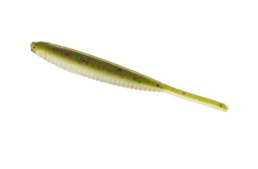 Image of Yamamoto Baits Shad Shape Worm 3.75in, Lt Grn Pumpkin w/ Lrg Grn Purple Flake / Clear Bel, YAM-68L-10-938