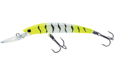 Image of Yo-Zuri Crystal Minnow Deep Diver Walleye Trolling Bait 3/8oz 3-1/2in 7ft #6 Hooks, Chartreuse Tiger, R1205CLT