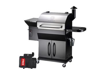 Image of Z Grills 1000E 8-in-1 Wood Pellet Grill, BBQ &amp; Smoker, Black/Silver, 54x25x53in, ZPG-1000E