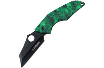 Image of Z-Hunter Linerlock Green Skull A/O Folding Knife,3.5in,Tanto,Black and Green,Aluminum Handle ZB088GN