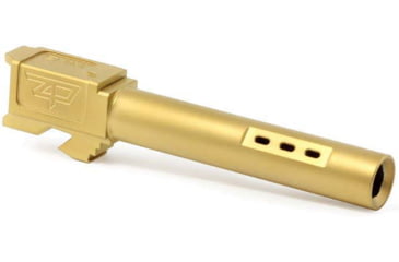 Image of Zaffiri Precision Flush and Crown Ported Pistol Barrel, Glock 17 Gen 1-4 ZPS.P and ZPS.4 Slide, 9mm, 1/10 Twist, 416R Stainless Steel, Titanium Nitride, ZP.17BPG