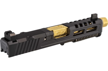 Image of Zaffiri Precision ZPS2 Glock 19 Gen 5 Threaded Complete Pistol Slide, PVD, Black/Gold, G19G5-ZPS2-RMR-BLK-TH-GLD