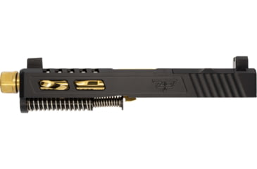 Image of Zaffiri Precision ZPS2 Glock 19 Gen 5 Threaded Complete Pistol Slide, PVD, Black/Gold, G19G5-ZPS2-RMR-BLK-TH-GLD