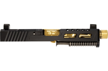 Image of Zaffiri Precision ZPS2 Glock 19 Gen 5 Threaded Complete Pistol Slide, PVD, Black/Gold, G19G5-ZPS2-RMR-BLK-TH-GLD