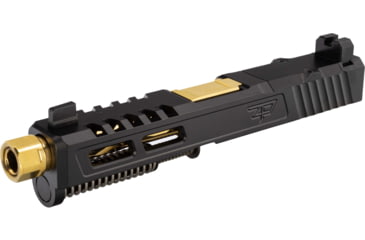 Image of Zaffiri Precision ZPS2 Glock 19 Gen 5 Threaded Complete Pistol Slide, PVD, Black/Gold, G19G5-ZPS2-RMR-BLK-TH-GLD