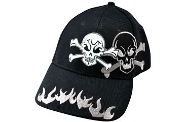 Image of Zan Headgear 3-D Embroidered Black Cap Crossbones Flame Detail CPA136