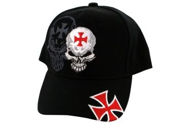 Image of Zan Headgear 3-D Embroidered Black Cap Skull w/Maltese Cross CPA132