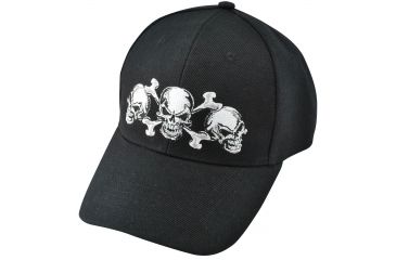 Image of Zan Headgear 3-D Embroidered Black Cap Three Skulls CPA138