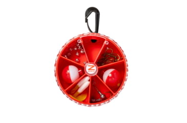 Image of Zebco All Purpose Fishing Tackle Dial Pack, 26 Total Pieces, Hooks, Sinkers, Bobbers, Jig Heads, Grubs, 360-Degree Rotating Carabiner, Rotating Locking Clear Plastic Lid, Red, ZAPDIALPACK.CP4