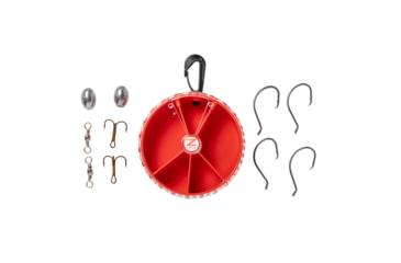Image of Zebco Catfish Fishing Tackle Dial Pack, 10 Total Pieces, Hooks, Sinkers, Swivels, Treble Hooks, 360-Degree Rotating Carabiner, Rotating Locking Clear Plastic Lid, Red, ZCTFSHDIALPACK.CP4