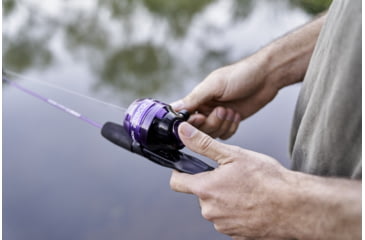 Image of Zebco Dock Demon Spincast Reel and Rod Combo, 30in 1-PC Fiberglass Pole w/ EVA Handle, QuickSet Anti-Reverse Reel, Pre-Spooled w/ 6lb Zebco Line, Purple, DOCKPRSC301M.FB6