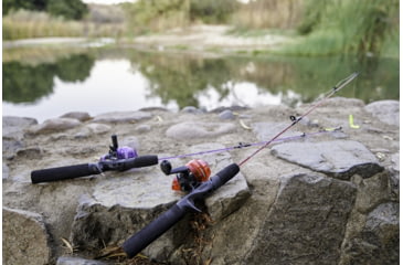 Image of Zebco Dock Demon Spincast Reel and Rod Combo, 30in 1-PC Fiberglass Pole w/ EVA Handle, QuickSet Anti-Reverse Reel, Pre-Spooled w/ 6lb Zebco Line, Purple, DOCKPRSC301M.FB6