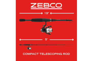 Image of Zebco 33 Micro Spinning Reel and Telescopic Rod Combo, Extendable 19in to 5ft Telescopic Pole w/ ComfortGrip Rod Handle, QuickSet Anti-Reverse Reel, Silver/Black, 33MS505ULTELA.FB4
