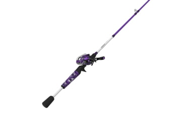 Image of Zebco Roam Baitcast Reel and Rod Combo, 6ft 6in 2-PC Fiberglass Pole w/ Split-Grip MaxTac Handle, Lightweight Graphite Frame, RH Retrieve, Purple, ROAMPR100662MH.NS3
