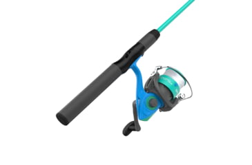 Image of Zebco Spyn 40 Salt Fisher Spinning Reel and Rod Combo, 6ft 6in 2-PC Telescopic Rod, Med-Heavy, Mod-Fast, SZ 40 Reel, 7-PC Strike King Tackle Kit, Blue/Green, SPYN40SK662MH.FB4