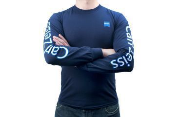Image of Zeiss Gear Long Sleeve T-Shirt Carl Zeiss on Sleeve, Logo on Front Left Chest, Blue, Large