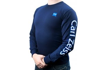 Image of Zeiss Gear Long Sleeve T-Shirt Carl Zeiss on Sleeve, Logo on Front Left Chest, Blue, Large
