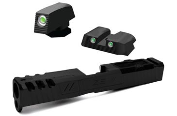 Image of ZEV Technologies Z19 Spartan Black 3rd Gen Stripped Slide with RMR Cover Plate W/ Hiviz Tritium Nitesight Set Green W/White Outline